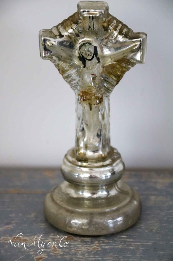 Zilverglas Kruis met Christus in kleur, Ophalen of Verzenden