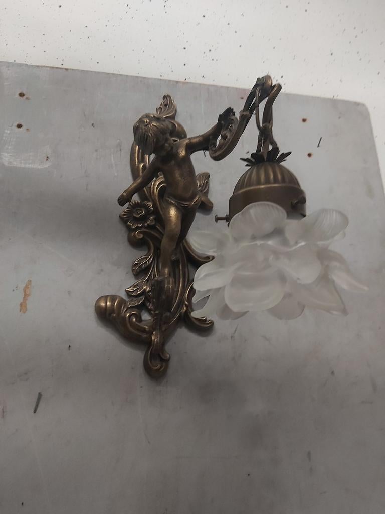 Grote bronzen cupido engelen wandlamp in zeer goede staat, Antiek en Kunst, Ophalen of Verzenden