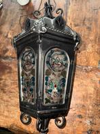 Bijzonder antiek plafond lampje met gebrandschilderd glas, Ophalen of Verzenden