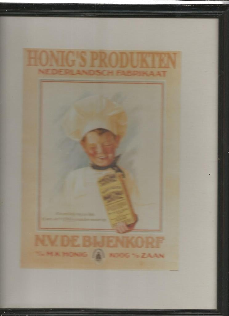 oude ingelijste  Honig Maizena reclame afm.25x30 cm, Ophalen of Verzenden, Gebruikt, Overige typen