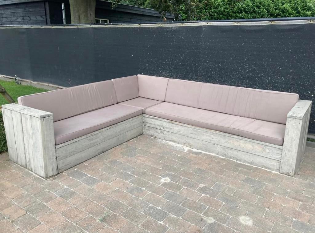 Kussens loungebank (bank slechte staat), Ophalen, Gebruikt, Steigerhout