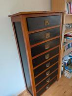 Vintage apothekerskast / ladekast met 8 laden – hout & zwart, Ophalen, Gebruikt, 5 laden of meer, 100 tot 150 cm