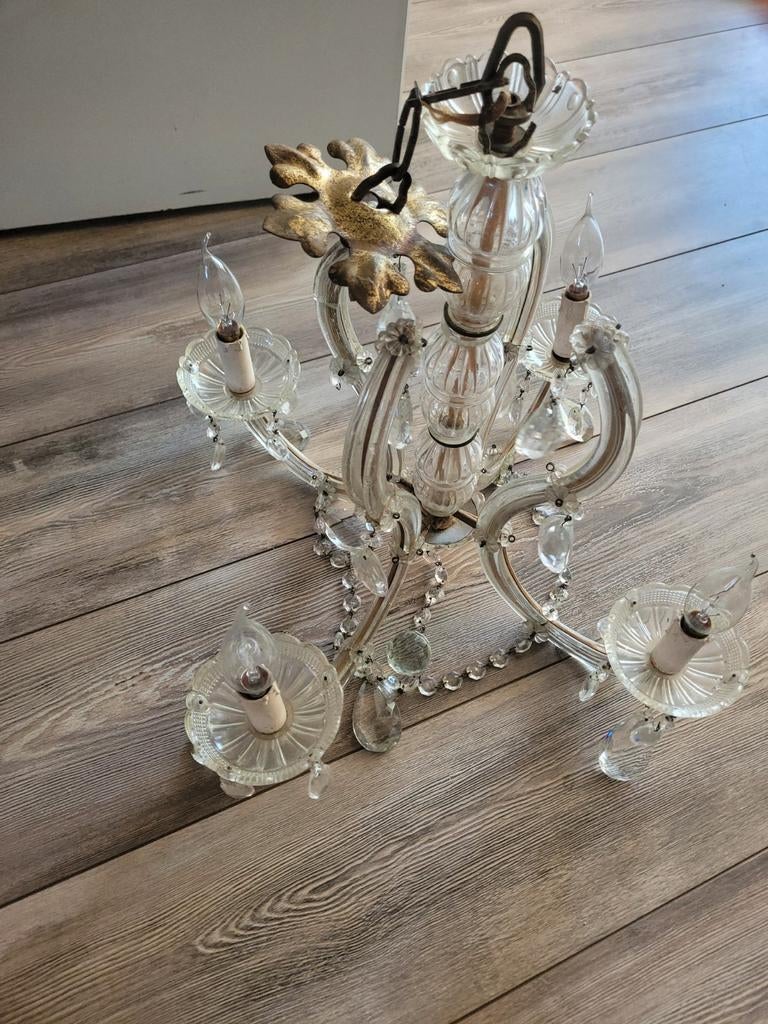 Kroonluchter 4 armen, Ophalen, Gebruikt, Glas