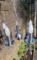 Kroonluchter met 5 lampen en kristallen, Ophalen of Verzenden, Zo goed als nieuw, Metaal