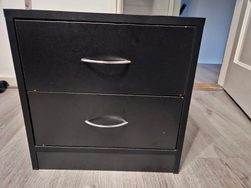 2 Mat Zwarte Nachtkastjes met Lades, Huis en Inrichting, Slaapkamer | Nachtkastjes, Gebruikt, Minder dan 55 cm, Minder dan 45 cm