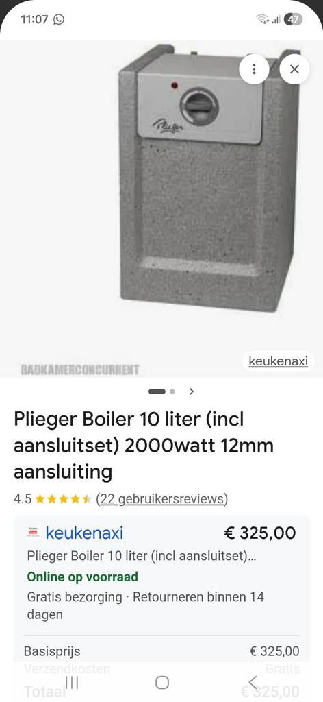 Plieger Boiler 10 liter (incl aansluitset) 2000watt 12mm, Doe-het-zelf en Verbouw, Geisers en Boilers, Minder dan 20 liter, Ophalen of Verzenden