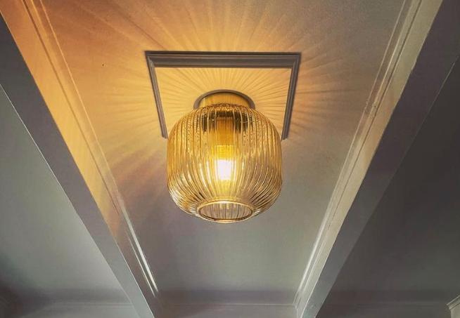 Amberkleurige plafondlamp Charlois, glas, retro, Ophalen of Verzenden, Zo goed als nieuw, Glas, Retro, glas