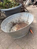 Grote zinken teil met handvaten / tuinpot pot, Overige materialen, Gebruikt, Ophalen of Verzenden, Balkon