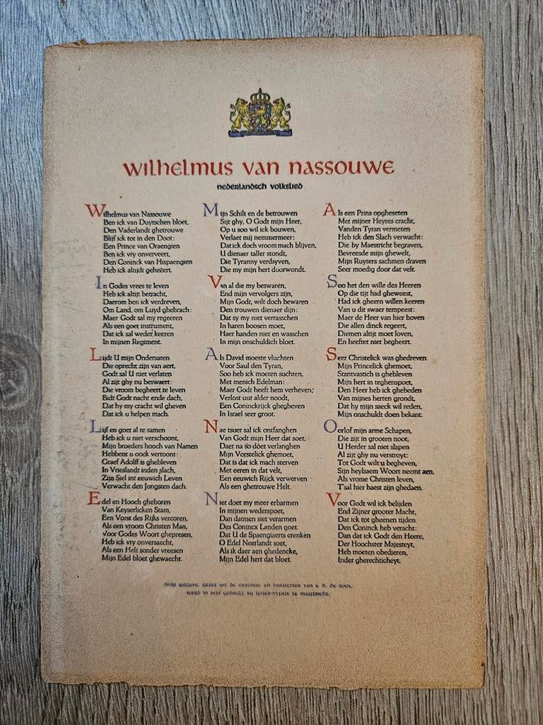 Wilhelmus van Nassouwe - Nederlands Volkslied, Ophalen of Verzenden, Gelezen