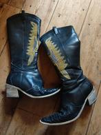 Cowboy boots, 37, gouden adelaar geborduurd, Hoge laarzen, Zwart, Ophalen of Verzenden, Gedragen
