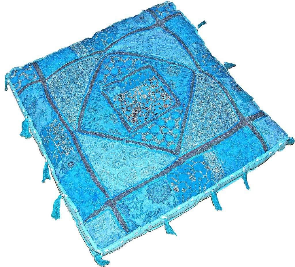 Oosters Vloerkussen India - blauw, Ophalen of Verzenden, Nieuw, Blauw, Vierkant