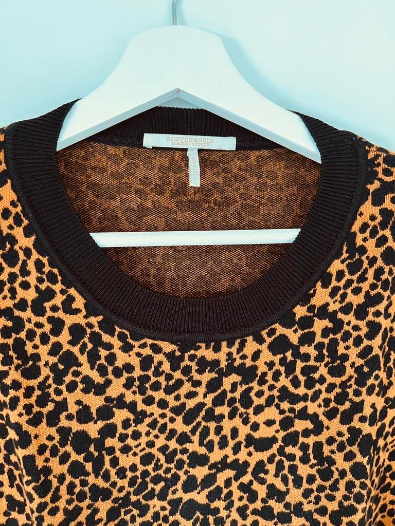 Scotch& Soda trui Xl panterprint gebreide trui katoen, Ophalen of Verzenden, Zo goed als nieuw, Maat 38/40 (M), Bruin
