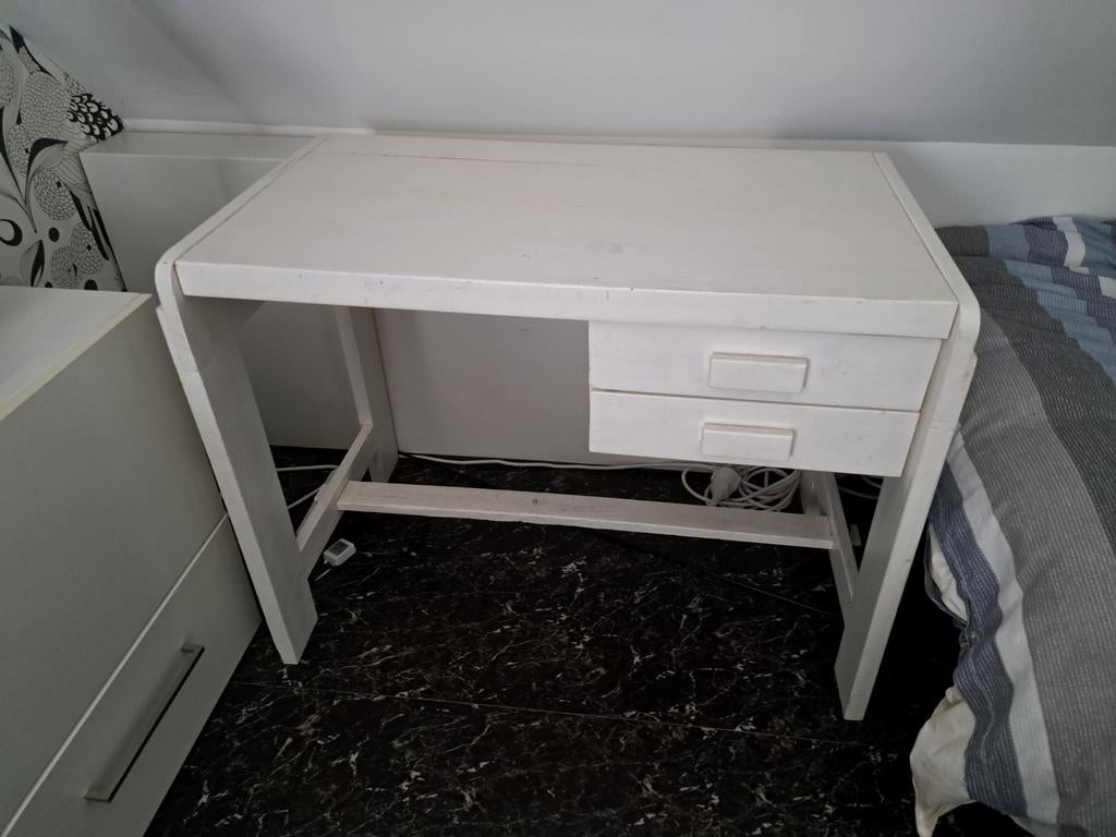 Wit eiken geschilderd  bureau, Ophalen, Gebruikt, Kinderbureau, Wit