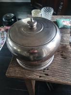 Terracotta pot met zilverkleurig glazuur en deksel, Ophalen of Verzenden