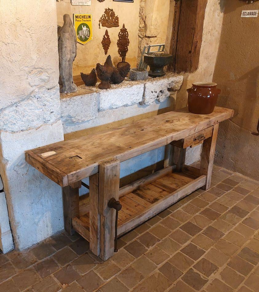 Oude werkbank van massief hout – uniek, landelijk & robuust, Ophalen