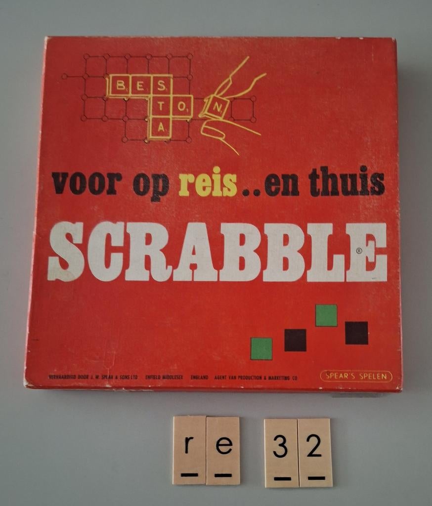 Reis scrabble spel, compleet,met houten latjes en spelregels, Ophalen of Verzenden, Gebruikt, Spears