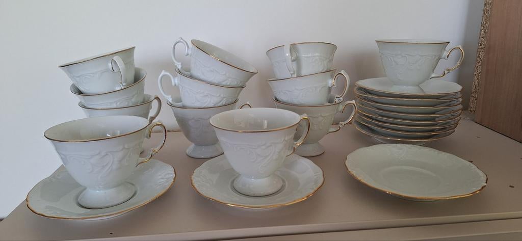 Vintage Wawel Porseleinen Koffie/Theeservies - 12 Personen, Antiek en Kunst, Ophalen