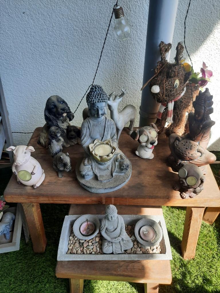 Diverse Tuinbeelden en Decoratie ophalen, Tuin en Terras, Tuinbeelden, Ophalen of Verzenden, Gebruikt, Steen, Boeddhabeeld
