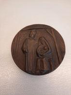 Bronzen plaquette met kerststal tafereel 7 cm, Ophalen of Verzenden
