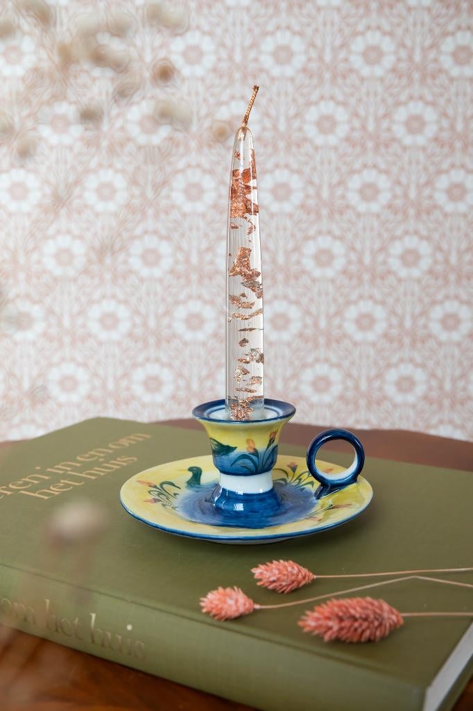 Vintage kandelaar kaarsenhouder blaker met eendjes voorjaar, Overige materialen, Ophalen of Verzenden, Groen, Kandelaar