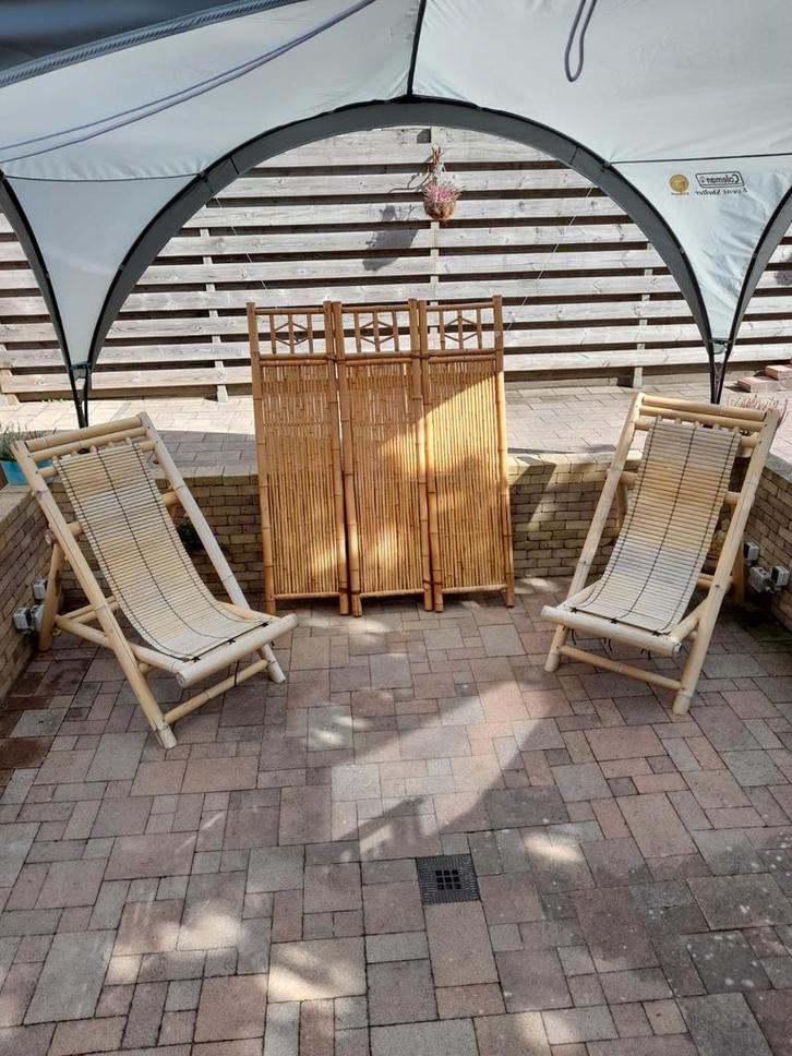 Mega bamboe lounge ligstoelen.., Tuin en Terras, Tuinsets en Loungesets, Zo goed als nieuw, Overige materialen, Stoel, Ophalen