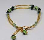 Armband in goud, zwart en groen met boze ogen kralen, Ophalen of Verzenden, Nieuw, Groen