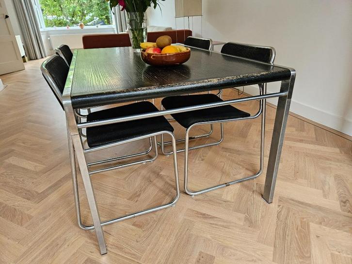 Vintage eettafel met buisstoelen | Bataille & Ibens, Huis en Inrichting, Tafels | Eettafels, Gebruikt, 50 tot 100 cm, 100 tot 150 cm