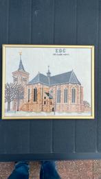 Geborduurd schilderij van de oude kerk uit Ede, Ophalen of Verzenden, Schilderij, Minder dan 50 cm