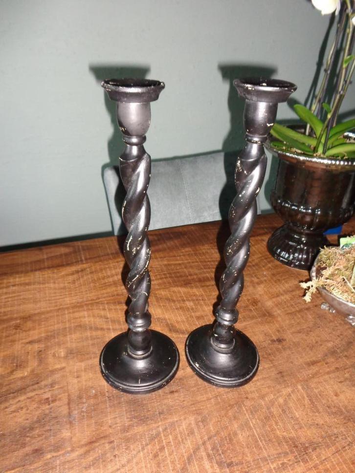 Uit inboedel Barley twist houten kandelaars 41, Antiek en Kunst, Antiek | Kandelaars, Overige materialen, Ophalen of Verzenden