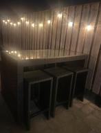Wicker Bartafel 6 krukken antraciet incl kussens, Ophalen, Zo goed als nieuw, Inclusief barstoelen