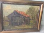 SCHILDERIJ BOERENWAGEN IN SCHUUR, Ophalen of Verzenden