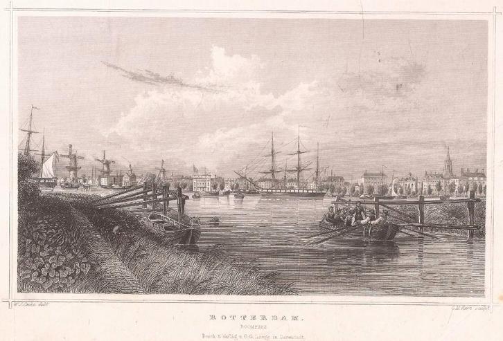 Rotterdam Boompjes Staalgravure 1858 Terwen, Antiek en Kunst, Kunst | Etsen en Gravures, Ophalen of Verzenden