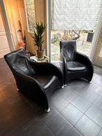 Twee zwarte Montis Loge fauteuils - Gerard van den Berg, Huis en Inrichting, Fauteuils, Ophalen, Gebruikt, Leer