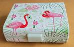 Sterk kunststof lunchtrommeltje met flamingo's, Huis en Inrichting, Ophalen of Verzenden, Zo goed als nieuw