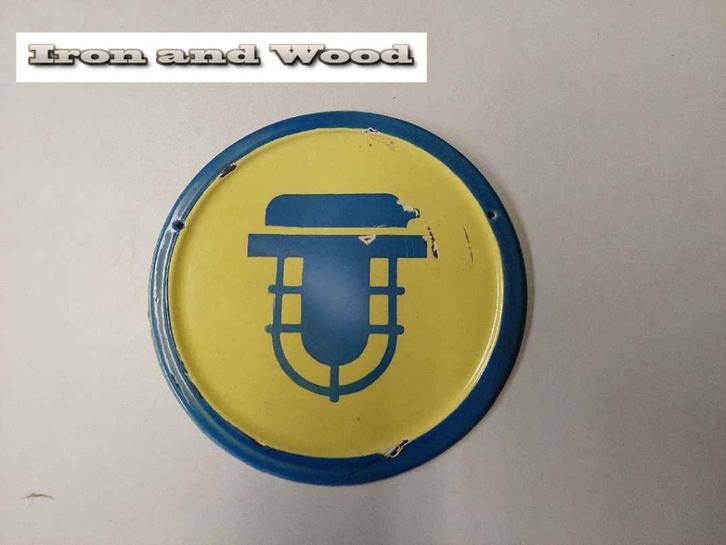 Emaille oud wandbord / waarschuwingsbord met bully D25 cm, Huis en Inrichting, Woonaccessoires | Wanddecoraties, Gebruikt, Ophalen of Verzenden