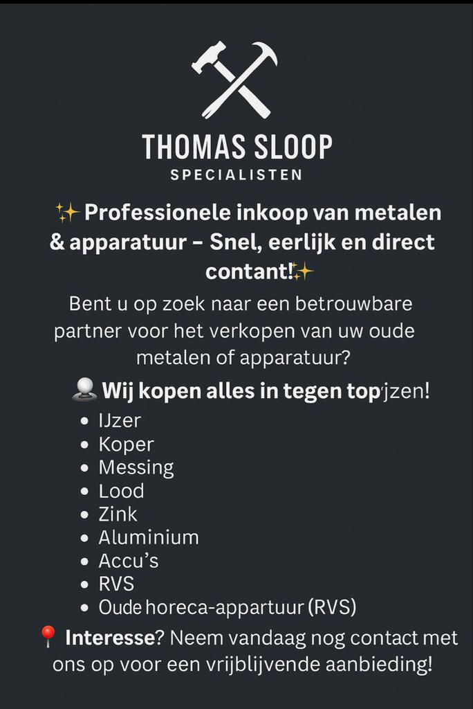 Thomas Sloop: Inkoop metalen & apparatuur, Zakelijke goederen, Kantoor en Winkelinrichting | Winkel en Inventaris, Ophalen of Verzenden