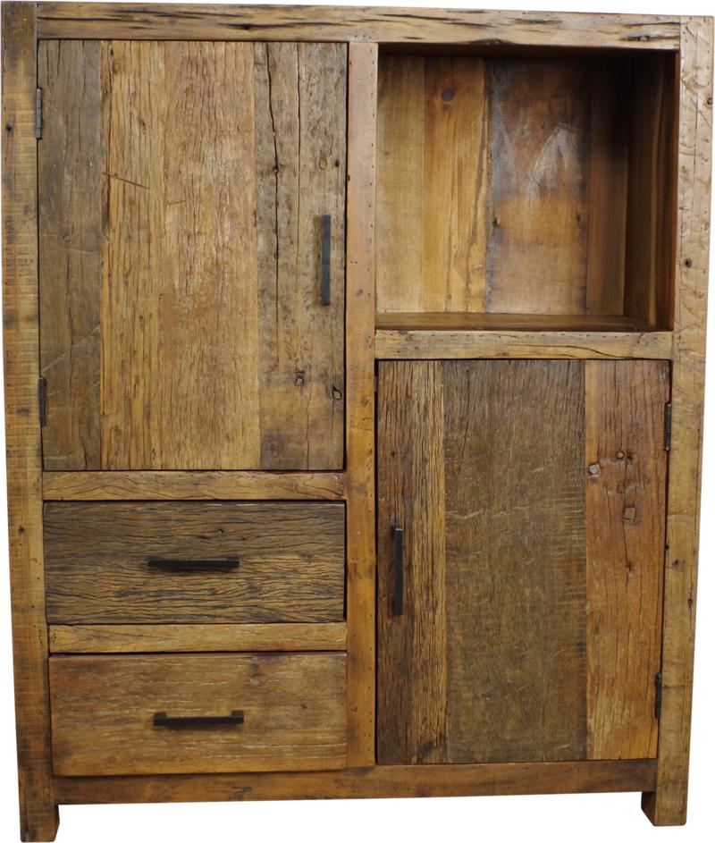 BRENT WW Kabinet 120 oud hout direct leverbaar actie prijs, 100 tot 150 cm, Nieuw, 3 of 4 laden, Houthout  Kabinet 120 oud hout direct leverbaar actie prijs