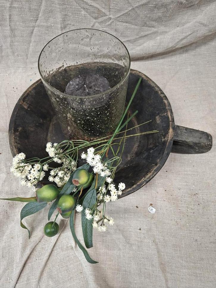 Decoratieve Houten Schaal met Glas, Antiek en Kunst, Antiek | Woonaccessoires, Ophalen of Verzenden