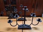 Nieuw: 3 zwart metalen kandelaars,  5 kaarsen, industrieel., Huis en Inrichting, Woonaccessoires | Kandelaars en Kaarsen, 25 tot 50 cm