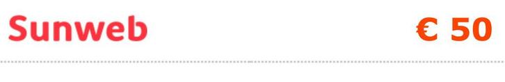 Sunweb voucher 50€ vakantie korting, Tickets en Kaartjes, Kortingen en Cadeaubonnen, Eén persoon, Kortingsbon