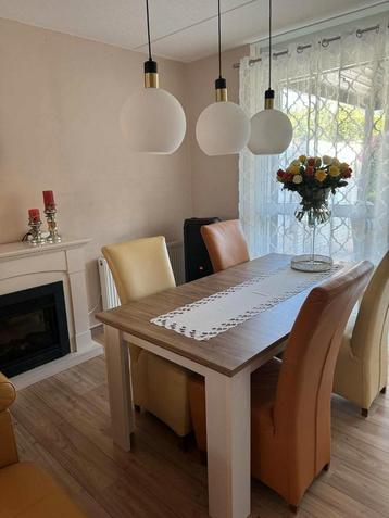 Eethoek met 4 leren stoelen - 1.80m x 0.90m beschikbaar voor biedingen