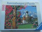 puzzel 1000 stukjes Berglandschap, kerkje, rozen, Ophalen of Verzenden, 500 t/m 1500 stukjes, Zo goed als nieuw, Legpuzzel