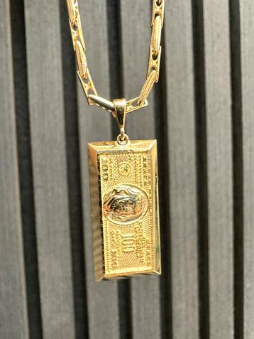 14k gouden ketting met dollar hanger beschikbaar voor biedingen