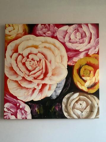 Handgeschilderde rozen op canvas beschikbaar voor biedingen