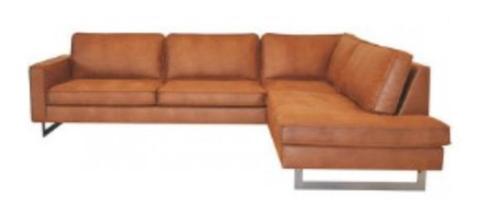 Hoekbank /Loungebank | Rechts| Leer Cognac | 2,17 X 2,90 mtr, Huis en Inrichting, Banken | Bankstellen, Zo goed als nieuw, Hoekbank