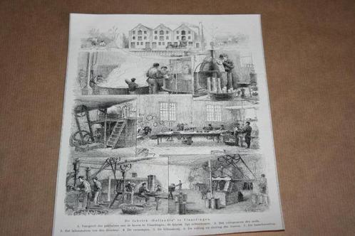 Antieke gravure - Fabriek Hollandia te Vlaardingen - 1884 !!, Antiek en Kunst, Kunst | Etsen en Gravures, Ophalen of Verzenden