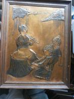 Mooie Brocante koper/bronzen plaat met Muzikanten, Antiek en Kunst, Ophalen of Verzenden