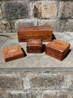 Vintage set van 4 houten handgesneden opbergdozen, Ophalen of Verzenden