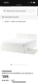 Songesand bedframe incl. Latenbodem en twee lades, Huis en Inrichting, Slaapkamer | Bedden, Ophalen, Wit, Tweepersoons, 140 cm