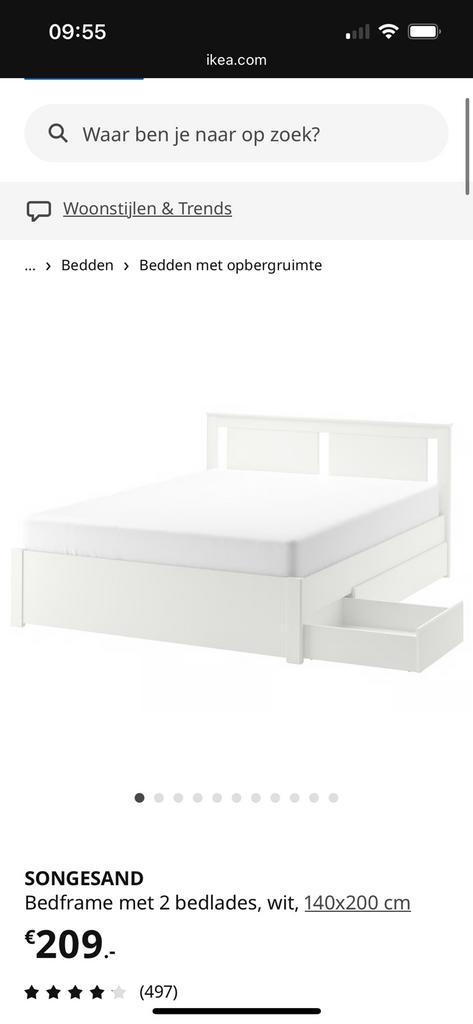 Songesand bedframe incl. Latenbodem en twee lades, Huis en Inrichting, Slaapkamer | Bedden, Zo goed als nieuw, Tweepersoons, 140 cm